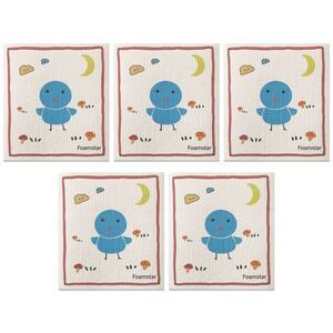 5 Pack Swedish No Odor Absorbent Washable Sponge Cloths 7" x 8" Flower-5
